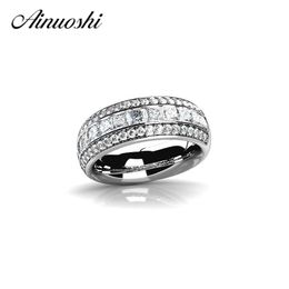 AINOUSHI Luxury NSCD Synthetic Ring Women Real Solid 925 Sterling Silver Engagement Rings Sona Wedding Ring Lovers Bridal Band Y200106