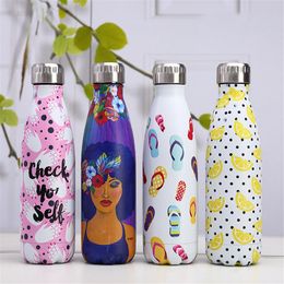 Custom Fashion Designer Water Bottle Drink Bottle 500ml Stainless Steel Shaker Thermos Bottle Travel Sport Insulated Cup Gift 201029