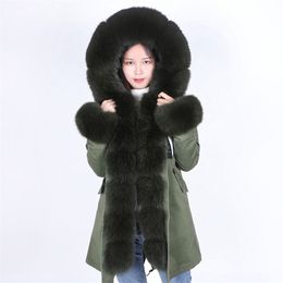 natural real fox fur coat long parka winter coat fur cotton winter women down jacket female long coat 201019