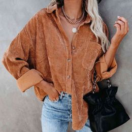 Corduroy Shirts Women Tops Solid Blouses Female Long Sleeve Spring Autumn Ladies Shirts Loose Boyfriend Style Vintage Blouse H1230