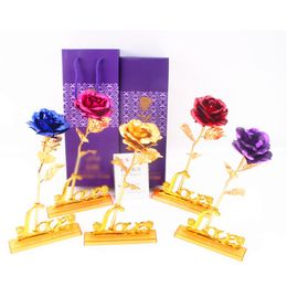 Foil Artificial Rose Flower with Display Stand Best Gift for Valentine's Day Mother's Day Wedding Decoration JK2101XB