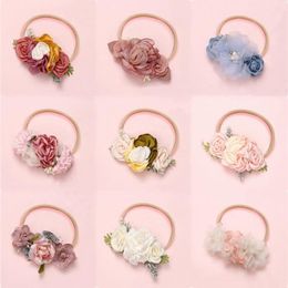 Infant Artificial Flower Headband Para Bebés Meninas Crown Crianças Hairband Nylon Traceless recém-nascido Fotografia Props Acessórios de cabelo