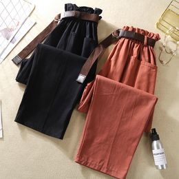 Elastic High Waist Summer Harem Bud Loose Ankle-length For Red Trousers Women Green Pants 201118