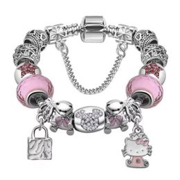 925 Sterling Silver Charm Bead fit European Charm Bracelets & Bangle for Women Heart Pink kitty Cat Bear Handbag DangleCharm Beads Snake Chain Fashion Jewellery