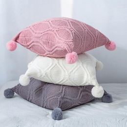 Cushion/Decorative Pillow Crochet Chenille Knitted Cushion Cover With Hairy Ball Home Sofa Bed Living Room Pillowcase Pink White Grey 45x45c