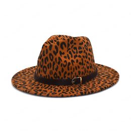 Ladies Hot Sale Fedora Hat Men's Fashion Leopard Jazz Hat Winter Warm Black Wool Blend Hat