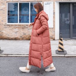 Long Down Cotton Coat Women Padded Loose Warm Thicken Winter Jacket Hooded Oversize Long Sleeve Winter Coat Women Clothing Q1981 201029