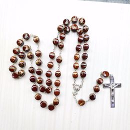 Religious Catholic Pray Jewely Acrylic Big Beads Rosary Neckalce Long Cross Pendant Necklace For Men Women