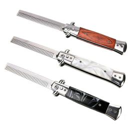 Stainlesss Steel Switchblade Fold Spring Pocket Hair COMB Foldable Hairstyling Brush Comb Tool