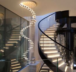 Modern lights rotating LED staircase chandelier living room hanging lamp Nordic restaurant duplex villa interior lighting