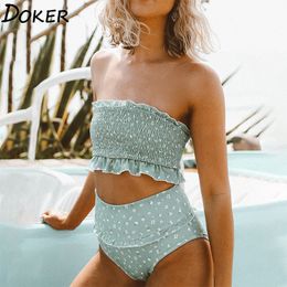 High Waist Bikini Set 2020 Sexy Swimwear Women Swimsuit High Leg Bandeau Bikinis Set Swimming For Bathing Suit Woman Swimsuits T200708