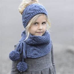 2020 new children's autumn and winter warm hat knitted wool hat lovely girl baby hat scarf knitted hair band + neck