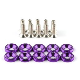 10Pcs-Lot Purple Aluminium Fender Car Bumper Washer Bolt Engine Bay Dress Up Fastener Kit Car Motor Lisence Plate Decor Bolts M6 Screw