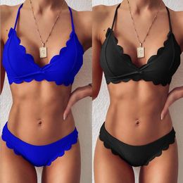 Sexy Bikini 2020 Black Blue Woman Swimsuit Halter Top Swimwear Women Bikini Set Lace Bathing Suit Swimming for Female Beachwear