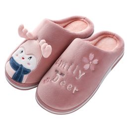 Winter Indoor Slippers Women Cartoon Bedroom Shoes Plus Velvet Home Slippers Fashion Comfortable Warm Slides for Christmas Y201026