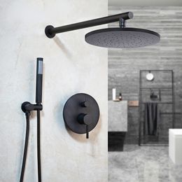 8 Inch Matte Black Round Rainfall Bathroom Shower Faucet Wall Mounted Rain Shower Faucet Mixer Head & Hand Shower Set