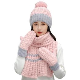 Hot Sale-2020 Winter Fashion Pompom Women Hats Scarf Gloves Set Girls Hat Caps Ski Beanies Skullies Warm Velvet Thick Winter Beanies Hat