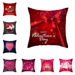 Red Valentine Day Pillowcase Wedding Lover Cushion Cover Happy Valentines Day Heart Shaped Printed Pillow