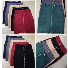 Neophil Women Suede Mini Pencil Skirts Female Vintage Style Winter Front Zipper Button Ladies Short Skirts Tutu Saia S1911 201111