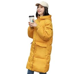 Chic Long Hooded Winter Down Coat Women Oversize Jacket Thick Warm Cotton Padded Wadded Parkas Big Pocket Windbreaker Sleeves 201209