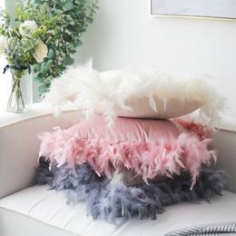 Throw Pillow Case Plush Furry Cushion Cover Feather Velvet Furry Pillow for Home Room Sofa Decor 45cm Y200104