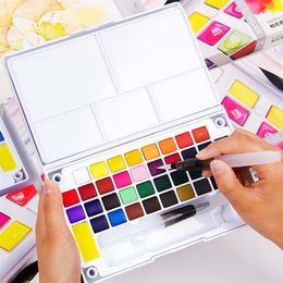 12/18/24/36 Colours Portable Travel Solid Pigment Watercolour Paints Set With Water Colour Brush Pen For Painting Art Supplies 201226