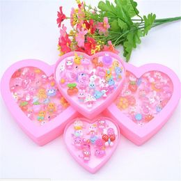 Cluster Rings 24/50Pcs/Box Cute Cartoon Children/Kids Resin With Display Box Lovely Mixed Lots For Christmas Gift1