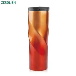 Stainless Steel Coffee Mugs Double Wall Tumbler Gradient Thermos Mug with Straw Drinking Water Thermal Flasks for Travel 500ml Y200106