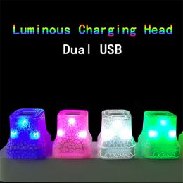Dual USB Luminous Charging Head Crack Glow Phone Charging Plug Portable Tourism Travel Wall Charge Plug