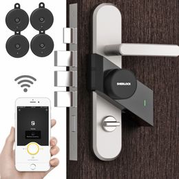 4 key with Sherlock S2 Smart Door Lock Home Keyless Lock Finger Work with the Mechanics Lock Smart Wireless App Phone Control 201013