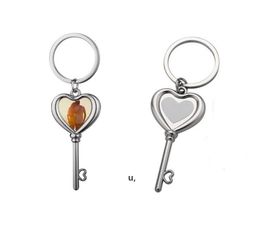 Heat Transfer Heart Shaped Key Pendant Party Favor DIY Keychain Sublimation Blank Metal Keychains Decorative Keyring RRB13698