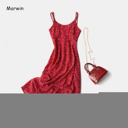 Marwin New-Coming Spring Summer Holiday Dress Cross Spaghetti Strap Open Back Dot Beach Style Ankle-Length Women Dresses LJ200808