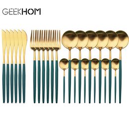 Dinnerware Set Stainless Steel Black Gold Cutlery Fork Spoon Knife Set Kitchen Kit Japanese Tableware Dinner Set 201116