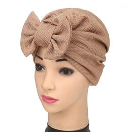 wrap caps Canada - Beanie Skull Caps Women Hijab Turban Butterfly Knot Wrap Head Hat Soft Lightweight Stretchable Casual Ladies Headscarf Muslim Pure Color1