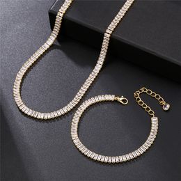 Girls Women Charm Jewelry 18K Yellow Gold Plated Shiny Clear CZ Crystal Tennis Bracelet Necklace for Girls Women Hot Gift