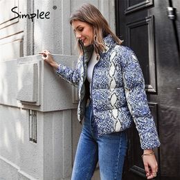 Simplee Casual Animal pattern women parka Long sleeve zippers outwear female warm padded coat Streetwear ladies parkas jacket 201201