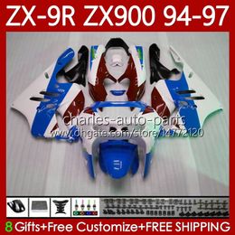 OEM Bodywork For KAWASAKI NINJA ZX-9R ZX 9R 9 R 900 CC ZX-900 1994-1997 Bodys 100No.119 ZX9 R ZX900 ZX900C 1994 1995 1996 1997 900CC ZX9R 94 95 96 97 Fairing Kit Red blue white