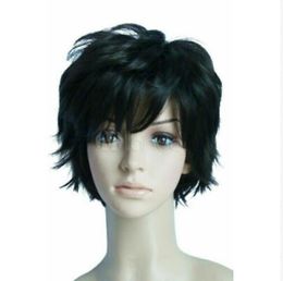 Temperament short straight black synthetic wig without cover