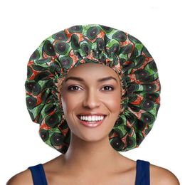 Women Extra Large Bonnet Elastic Sleep Hat African Floral Printing Double Layer Satin Lined Stretch Hair Loss Chemo Cap