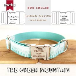 MUTTCO Custom Made collar retailing fresh style collar engraved pet name THE GREEN MOUNTAIN print dog collar 5 sizes LJ201113