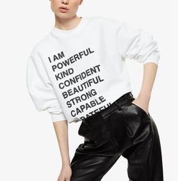 100%Cotton White France Design Letter Printing Sweatshirt Women Autumn Elegant Solid Drop-shoulder Women Fashion Harajuku LJ201103