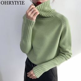 OHRYIYIE Spring Autumn Women Knitted Turtleneck Sweater Casual Soft Jumper Slim Cashmere Elasticity Pullovers Tops Female 201023
