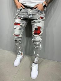 New Men's Slim-Fit Ripped Pants New Men's Painted Jeans Patch Beggar Pants Jumbo Size S-4XL 201117