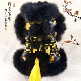 Free Shipping High Quality Handmade Dog Coat Black Fur Domineering Golden Frog Chinese Style Pet Winter Dog Clothes Poodle 201114