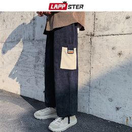 LAPPSTER Men Corduroy Harajuku Joggers Pants 2020 Man Hip Hop Patchwork Sweatpants Casual Black Track Pants Fashion Trousers LJ201104