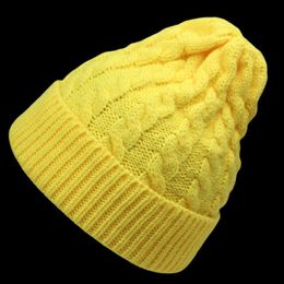 Acrylic Solid Cable Knit Beanies Blank Hats for Women Yellow Hot Pink Purple