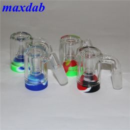 2.2 Inches Ash Catcher 14mm Glass Water Bong Pipes hookah Bubbler Ashcatcher 45 90 Degree with Silicone Wax Jar