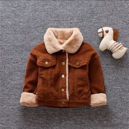 Children's Corduroy Jackets Winter New Baby Boys and Girls Warm Jacket Kids Thick Plus Velvet Coats Kids Hooded Wool Coats LJ201120