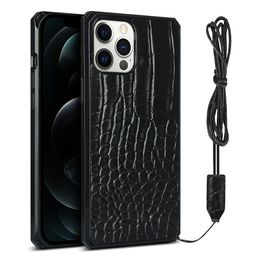 Luxury Crocodile Genuine Leather Shockproof Back Cases with String Lanyard for iPhone 12 11 Pro Max XR XS X 7 8 Plus Mini High Quality Case Cover