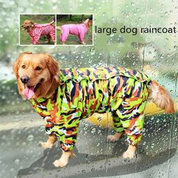 Golden Retreiver Samoyed Large Dog Camouflage Rain coat Pet Jumpsuit Dog Raincoat Clothes Apperal for Labrador German Shepherd 201029